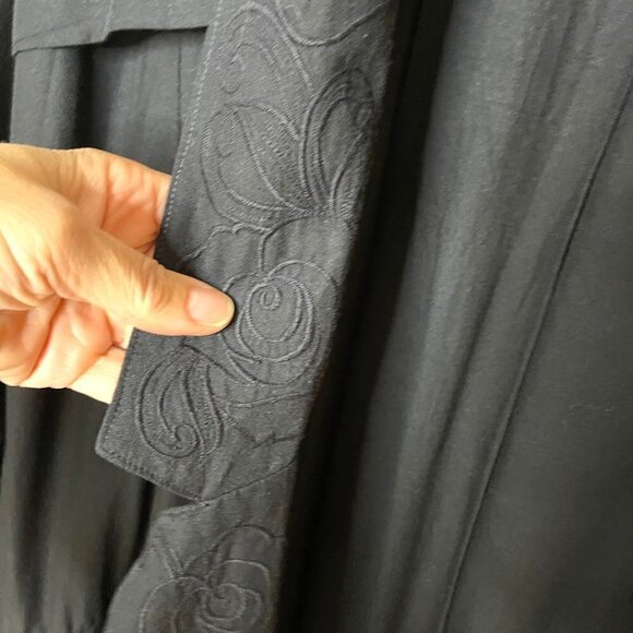 Surya Womens Duster Black Size Large Vintage Open Front Embroidered Rayon Pocket - Picture 7 of 16